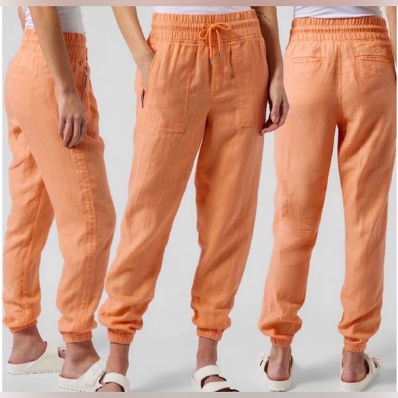 Athleta Womens Cabo Linen Joggers Peach Orange Drawstring Waist Size 10 Tall - Picture 1 of 15